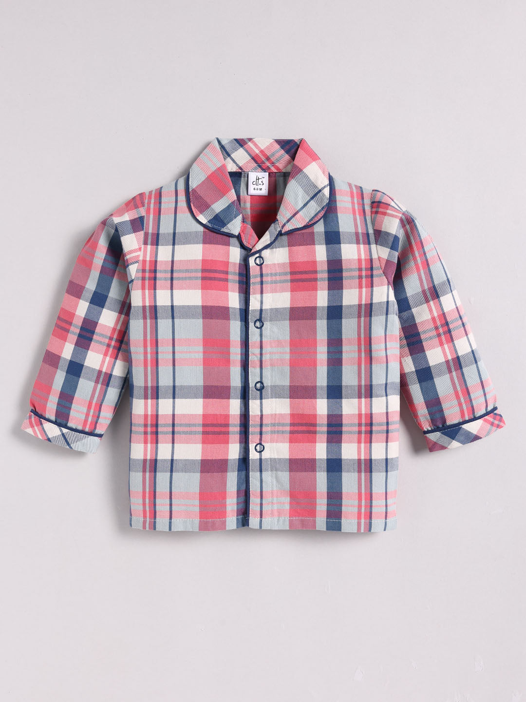 Blue Cotton Checked Full Sleeve Night Suit