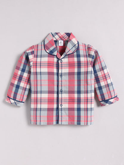 Blue Cotton Checked Full Sleeve Night Suit