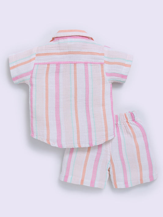 Multi Striped Short Sleeves Co-ord Set