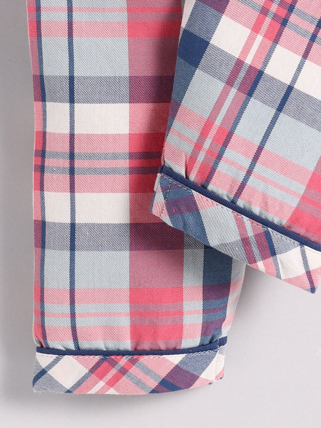 Blue Cotton Checked Full Sleeve Night Suit