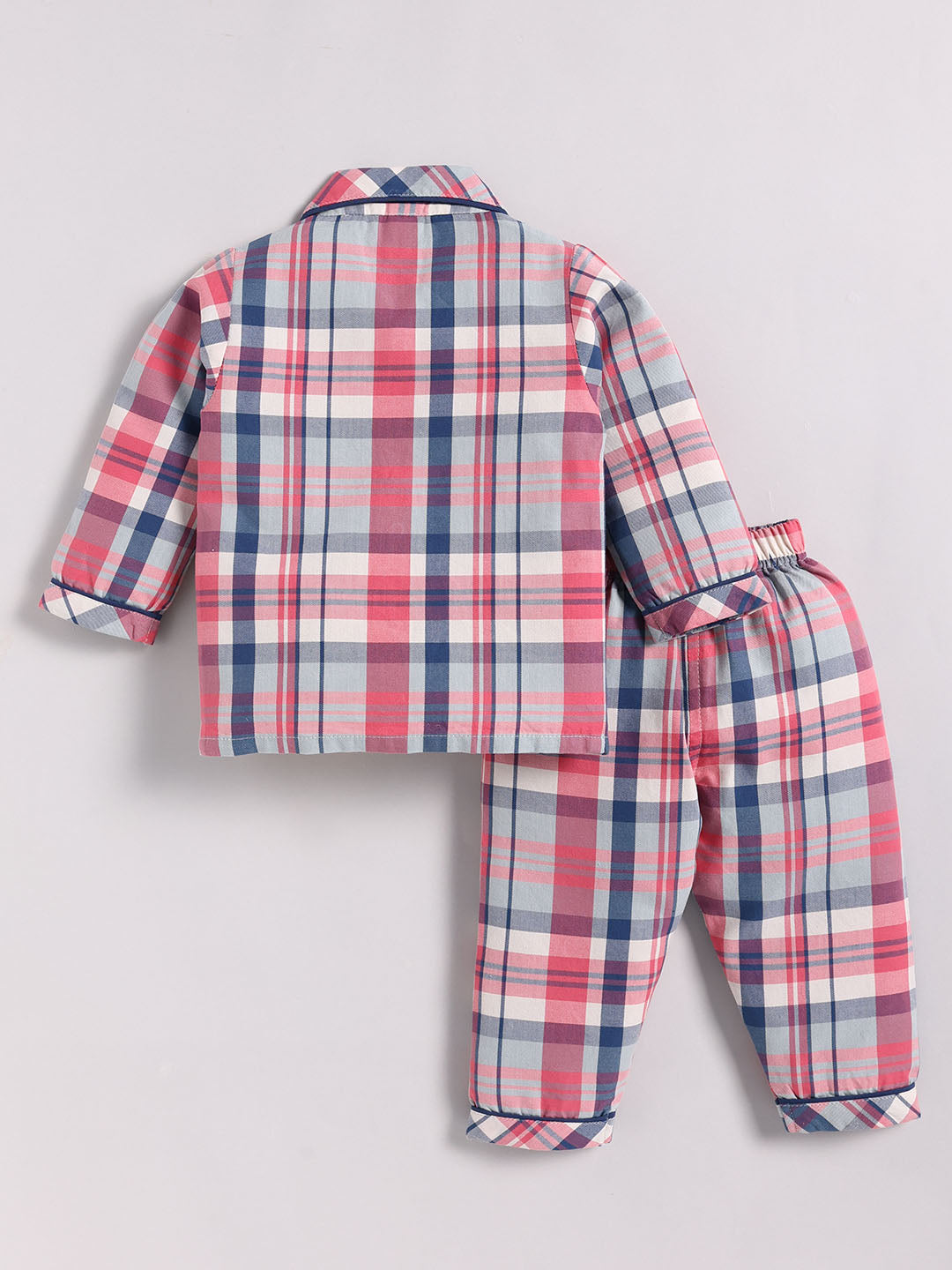 Blue Cotton Checked Full Sleeve Night Suit
