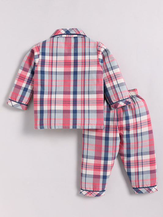 Blue Cotton Checked Full Sleeve Night Suit