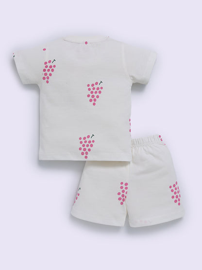 Off White "Grapes" Half Sleeve Cotton Co-ord Set