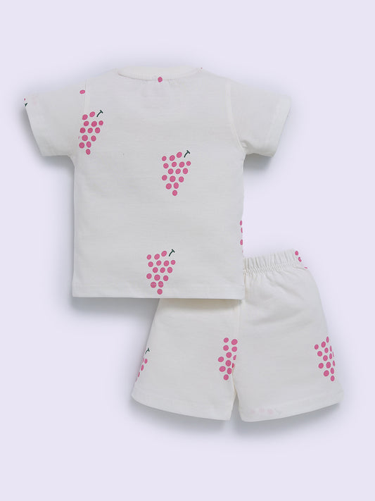 Off White "Grapes" Half Sleeve Cotton Co-ord Set
