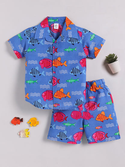 Blue 'Fish' Half Sleeve Co-ord Set