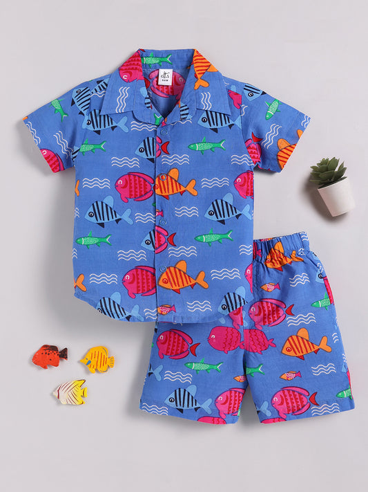 Blue 'Fish' Half Sleeve Co-ord Set