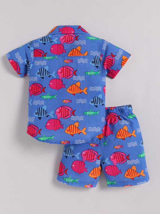 Blue 'Fish' Half Sleeve Co-ord Set