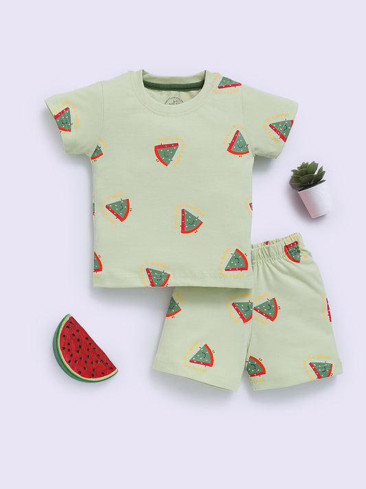 Green "Watemelons" Half Sleeve Cotton Co-ord Set