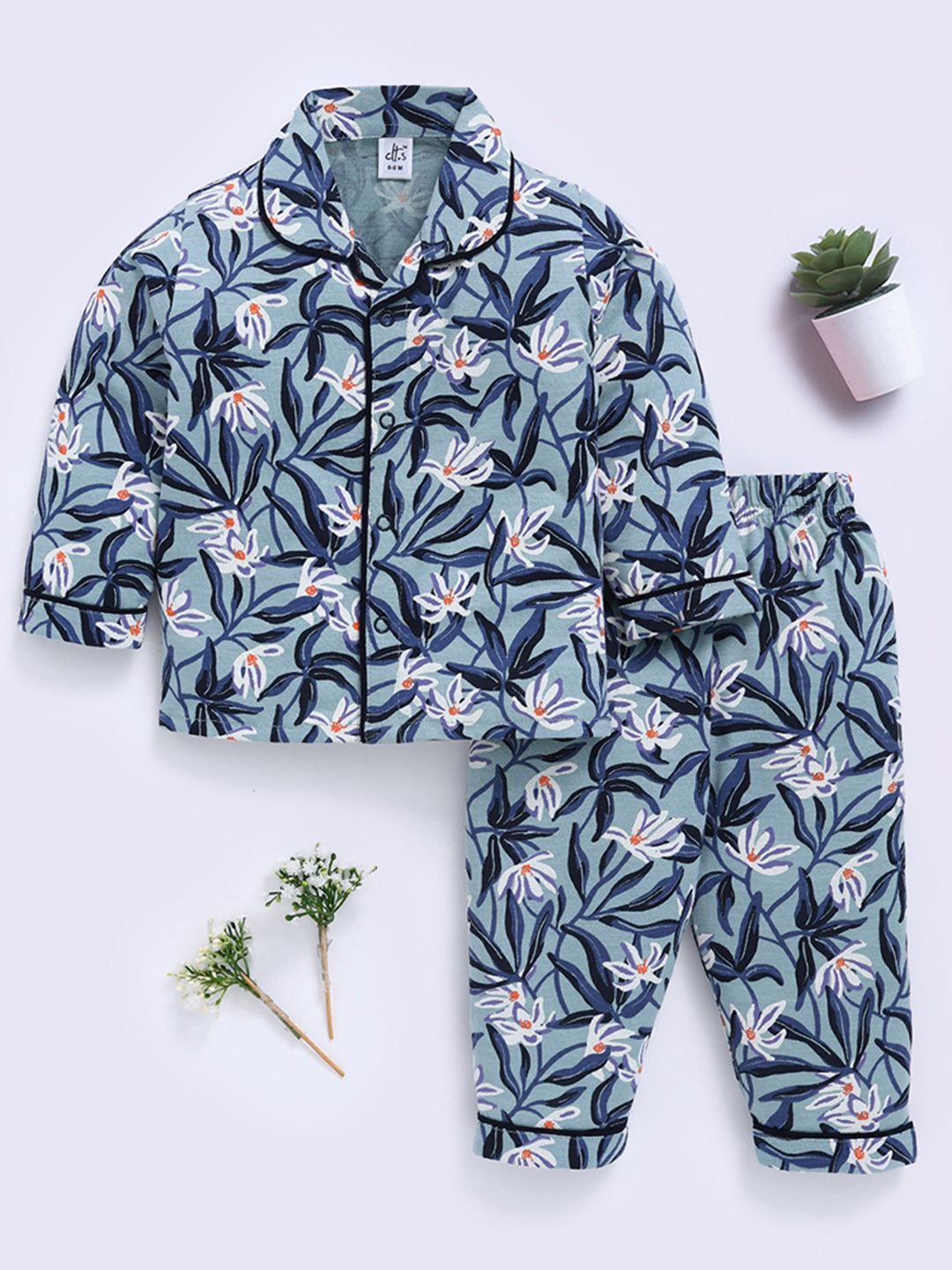 Multi Cotton Floral Full Sleeve Night Suit