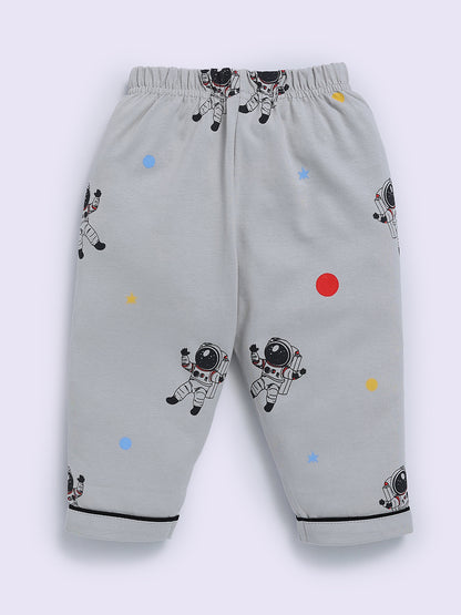 Space Theme Grey Cotton Full Sleeve Night Suit