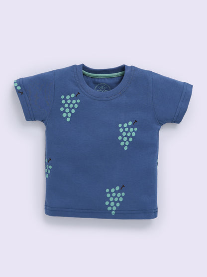 Blue "Grapes" Half Sleeve Cotton Co-ord Set
