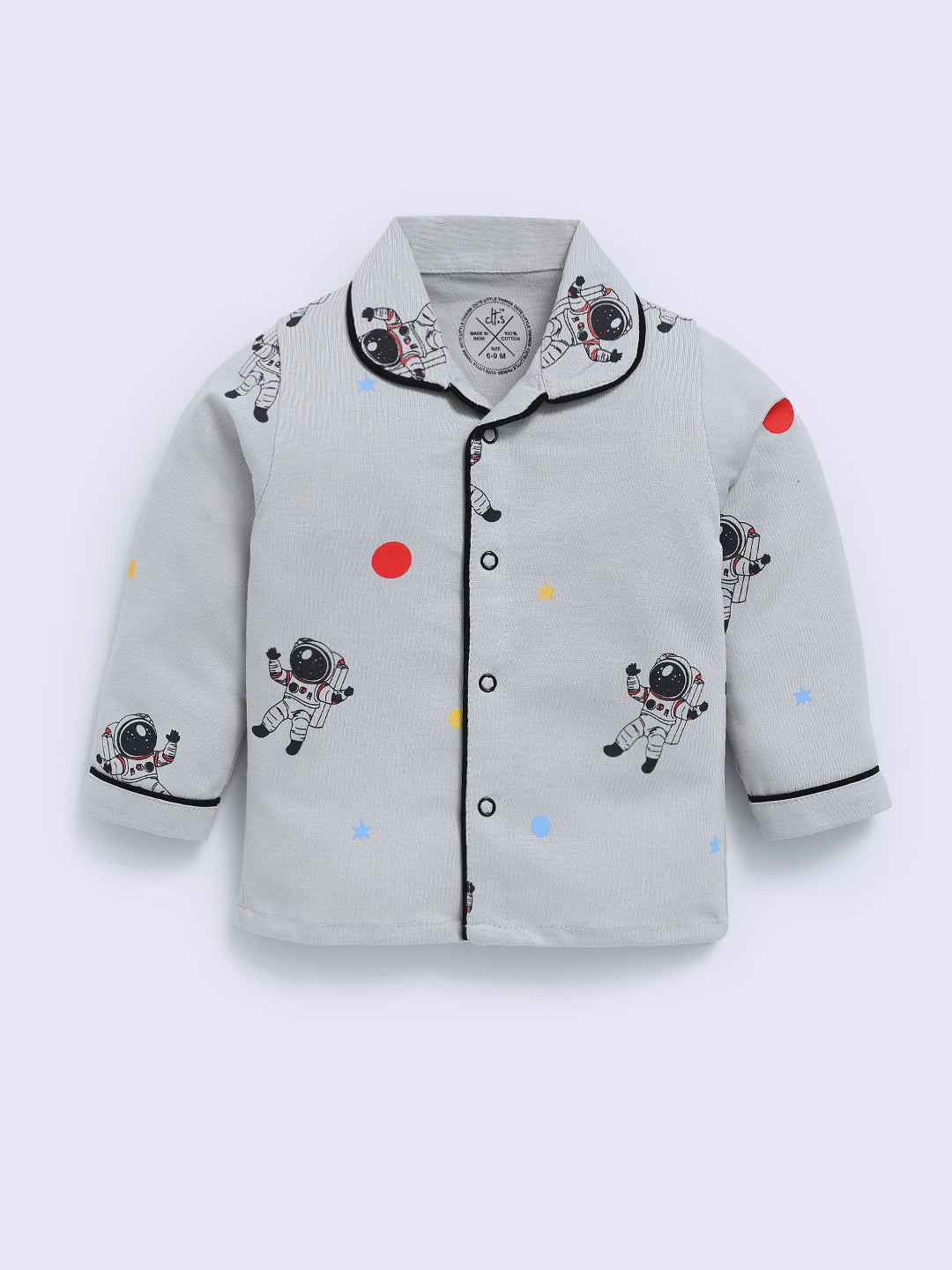 Space Theme Grey Cotton Full Sleeve Night Suit