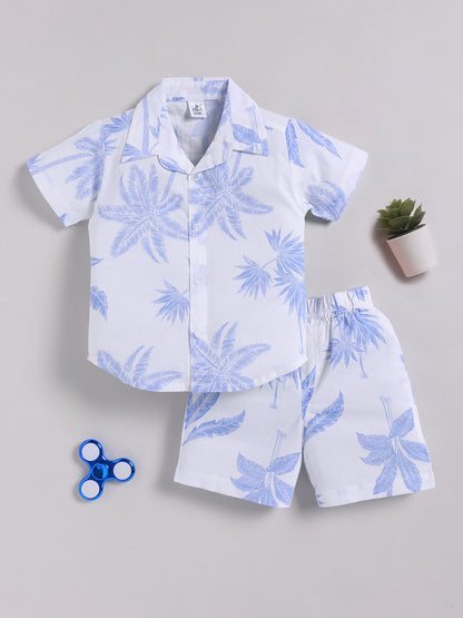 White Cotton Floral Half Sleeve Co-ord Set