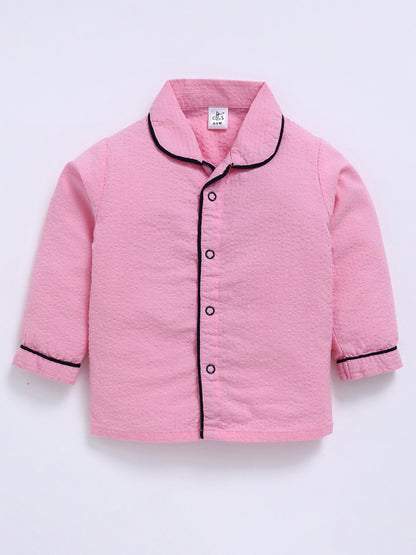 Pink Cotton Typography Full Sleeve Night Suit