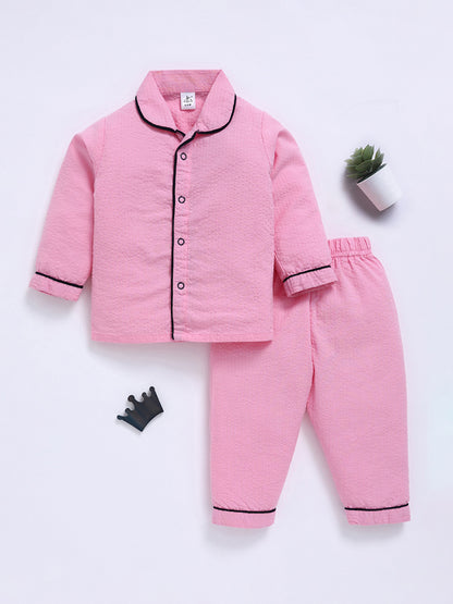 Pink Cotton Typography Full Sleeve Night Suit