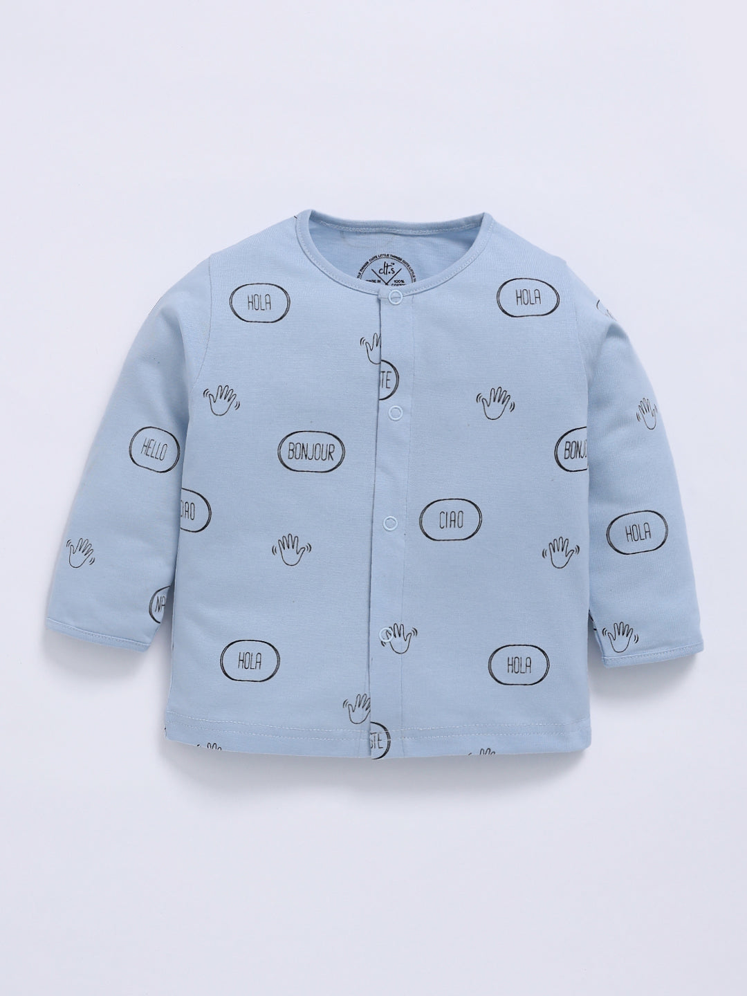 Blue Cotton Typography Full Sleeve Night Suit
