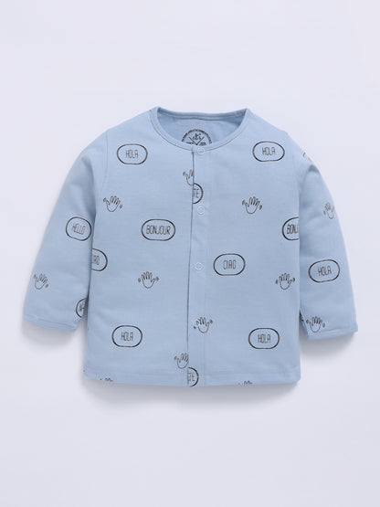 Blue Cotton Typography Full Sleeve Night Suit