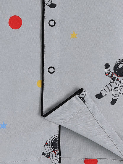 Space Theme Grey Cotton Full Sleeve Night Suit
