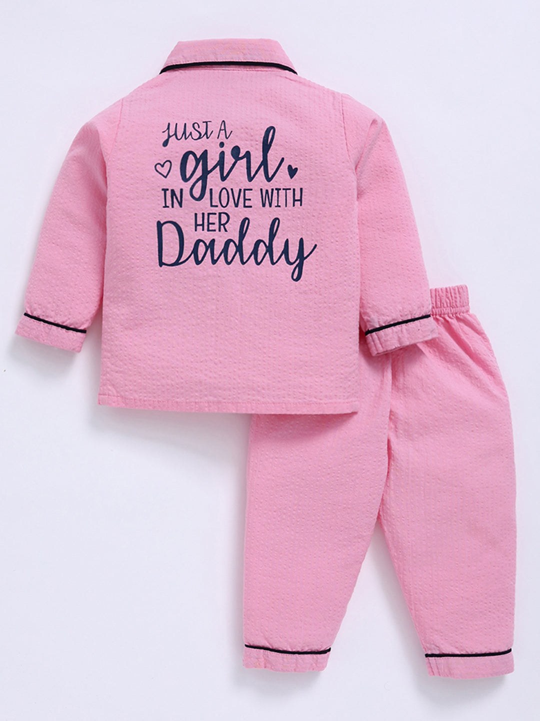 Pink Cotton Typography Full Sleeve Night Suit