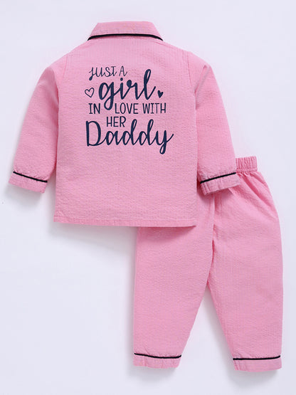 Pink Cotton Typography Full Sleeve Night Suit