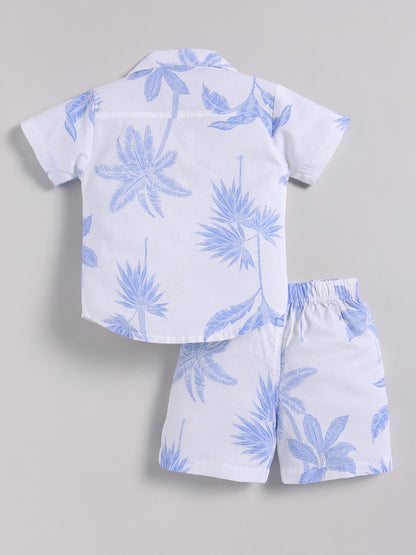 White Cotton Floral Half Sleeve Co-ord Set