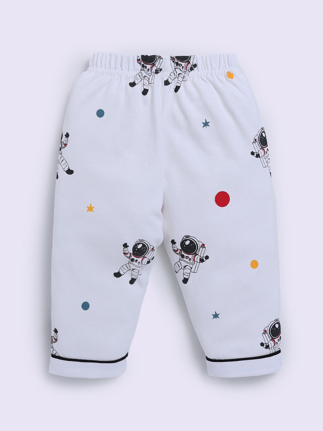 Space Theme White Cotton Full Sleeve Night Suit