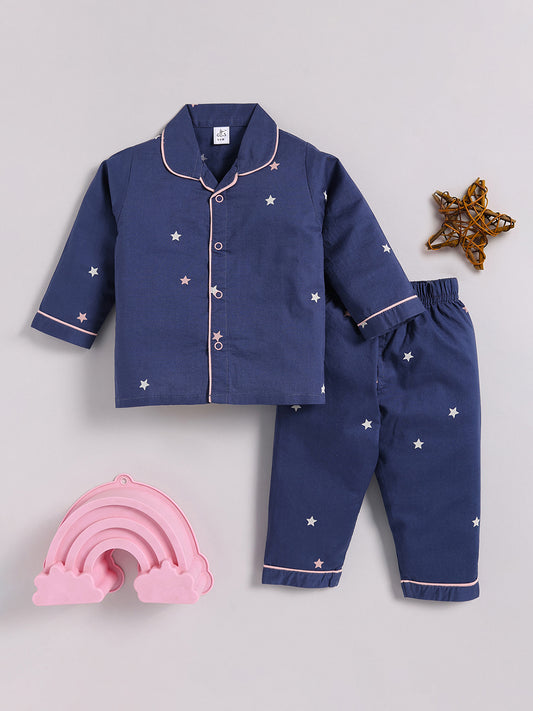 "Starry" Blue Cotton Full Sleeve Night Suit