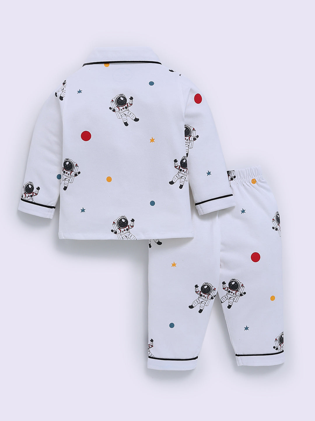 Space Theme White Cotton Full Sleeve Night Suit