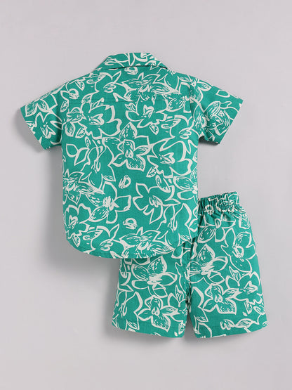 Green Floral Short Sleeves Co-ord Set