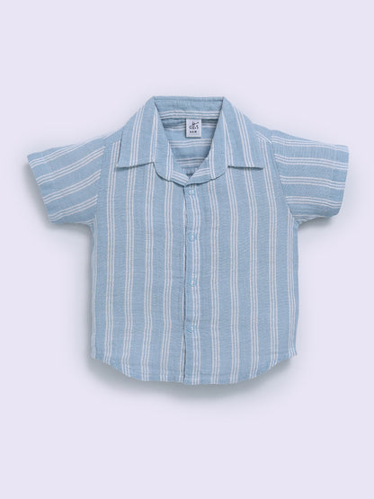 Blue Cotton Striped Half Sleeve Co-ord Set