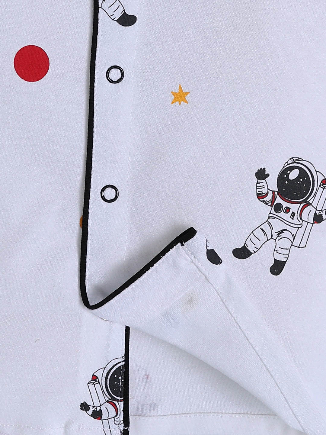 Space Theme White Cotton Full Sleeve Night Suit
