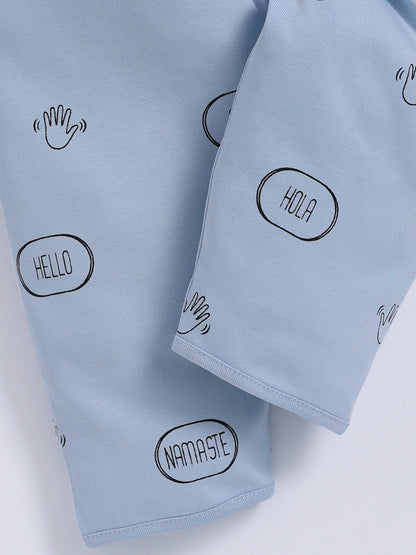 Blue Cotton Typography Full Sleeve Night Suit