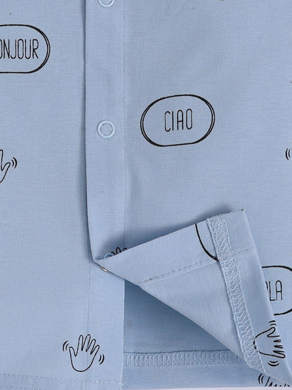 Blue Cotton Typography Full Sleeve Night Suit