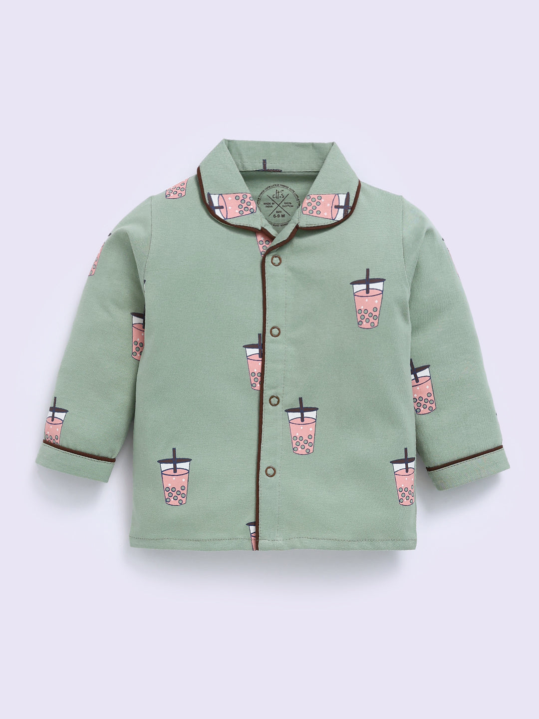 Green Cotton Typography Full Sleeve Night Suit