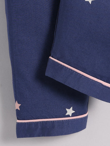 "Starry" Blue Cotton Full Sleeve Night Suit
