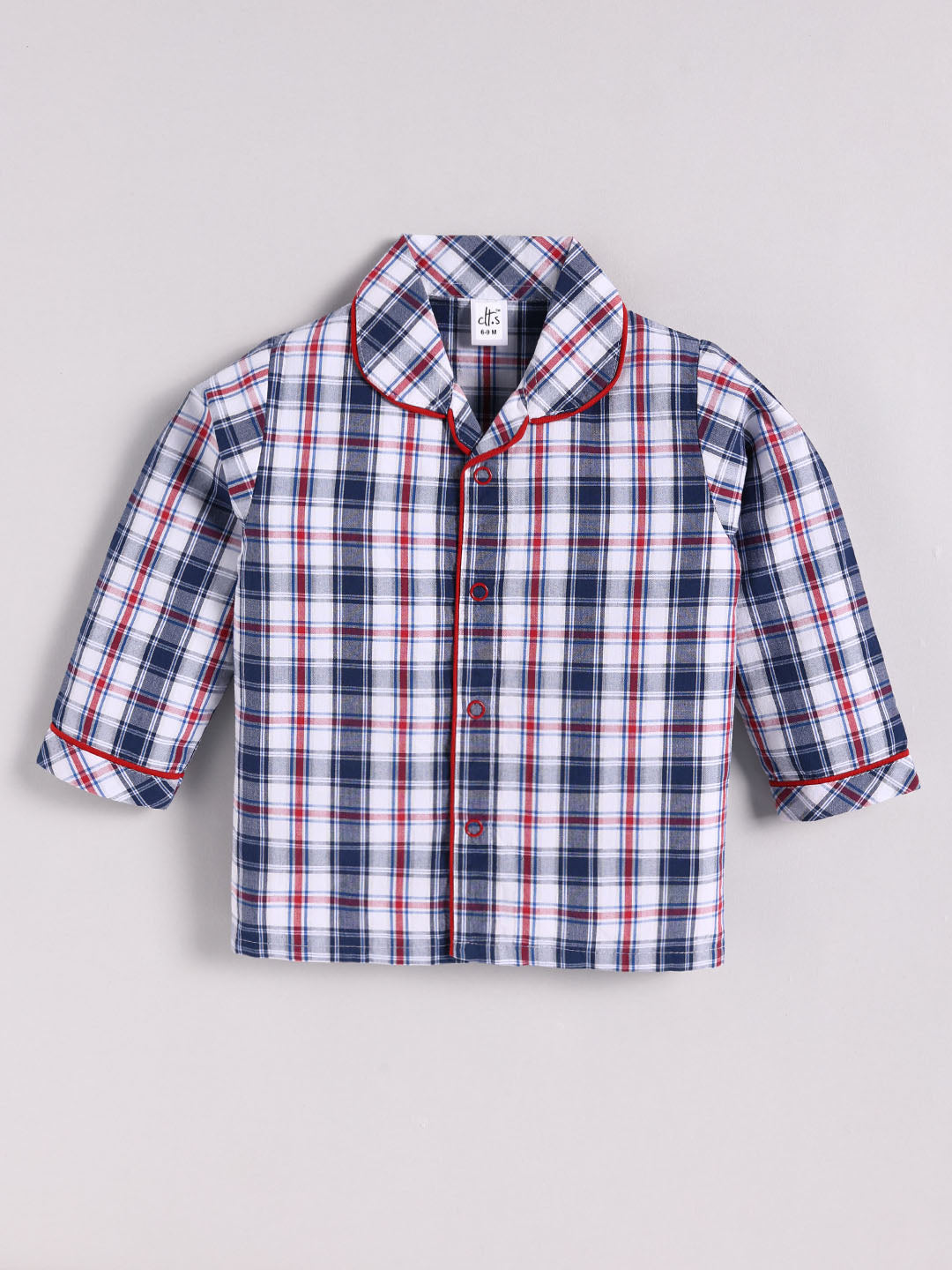 Blue Cotton Checked Full Sleeve Night Suit