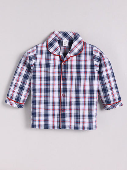 Blue Cotton Checked Full Sleeve Night Suit