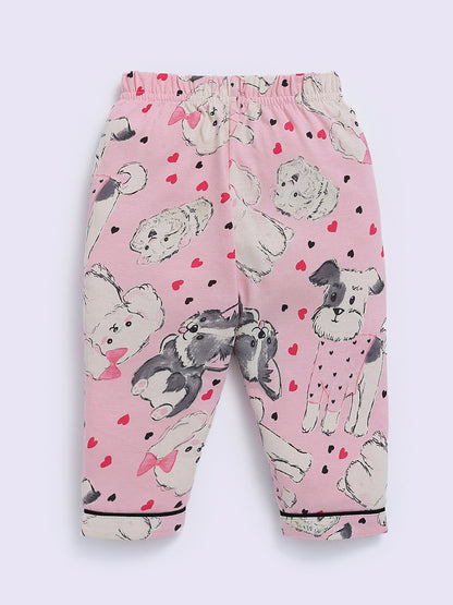 Pink Cotton Animal Print Half Sleeve Night Suit