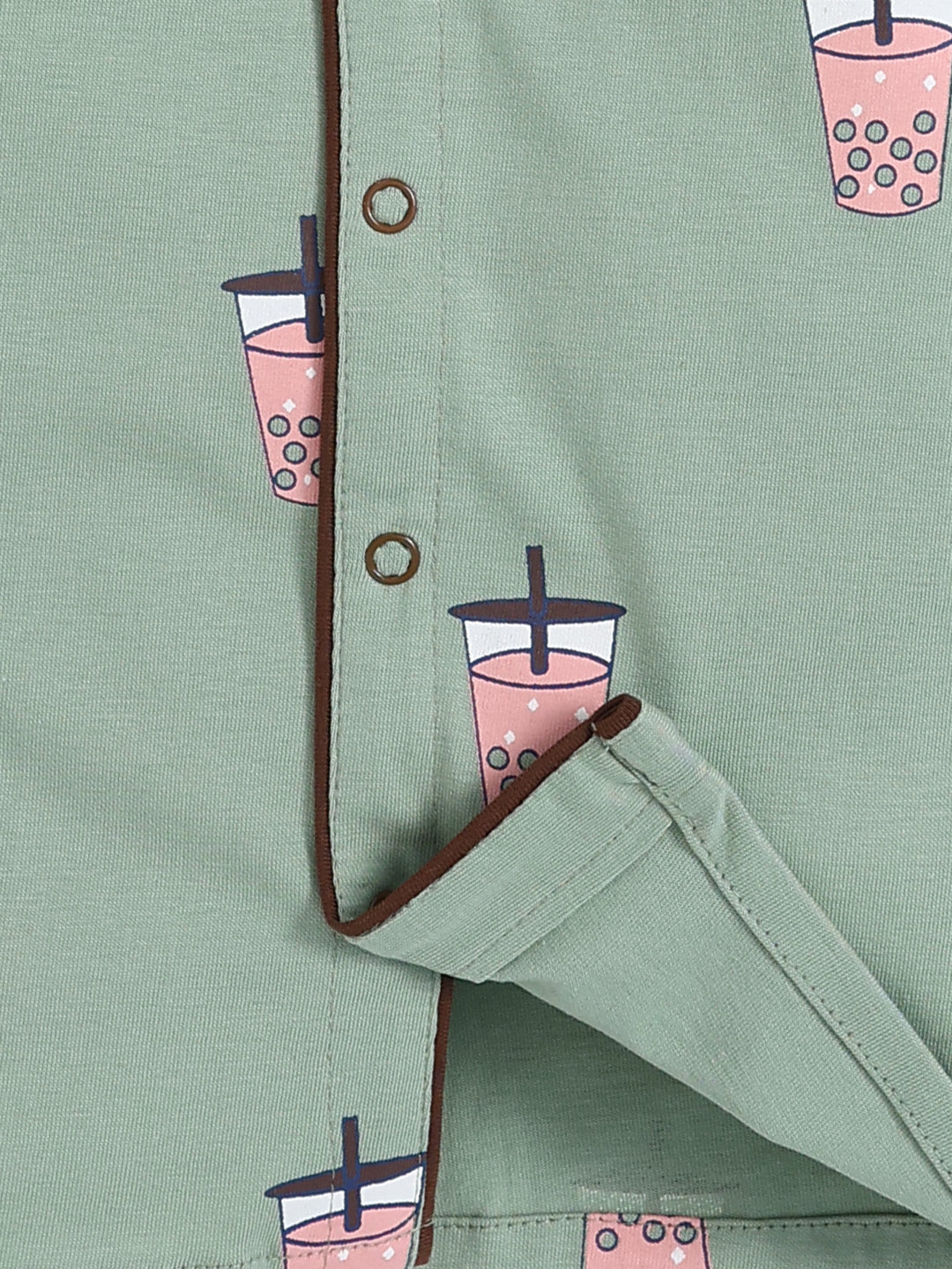 Green Cotton Typography Full Sleeve Night Suit