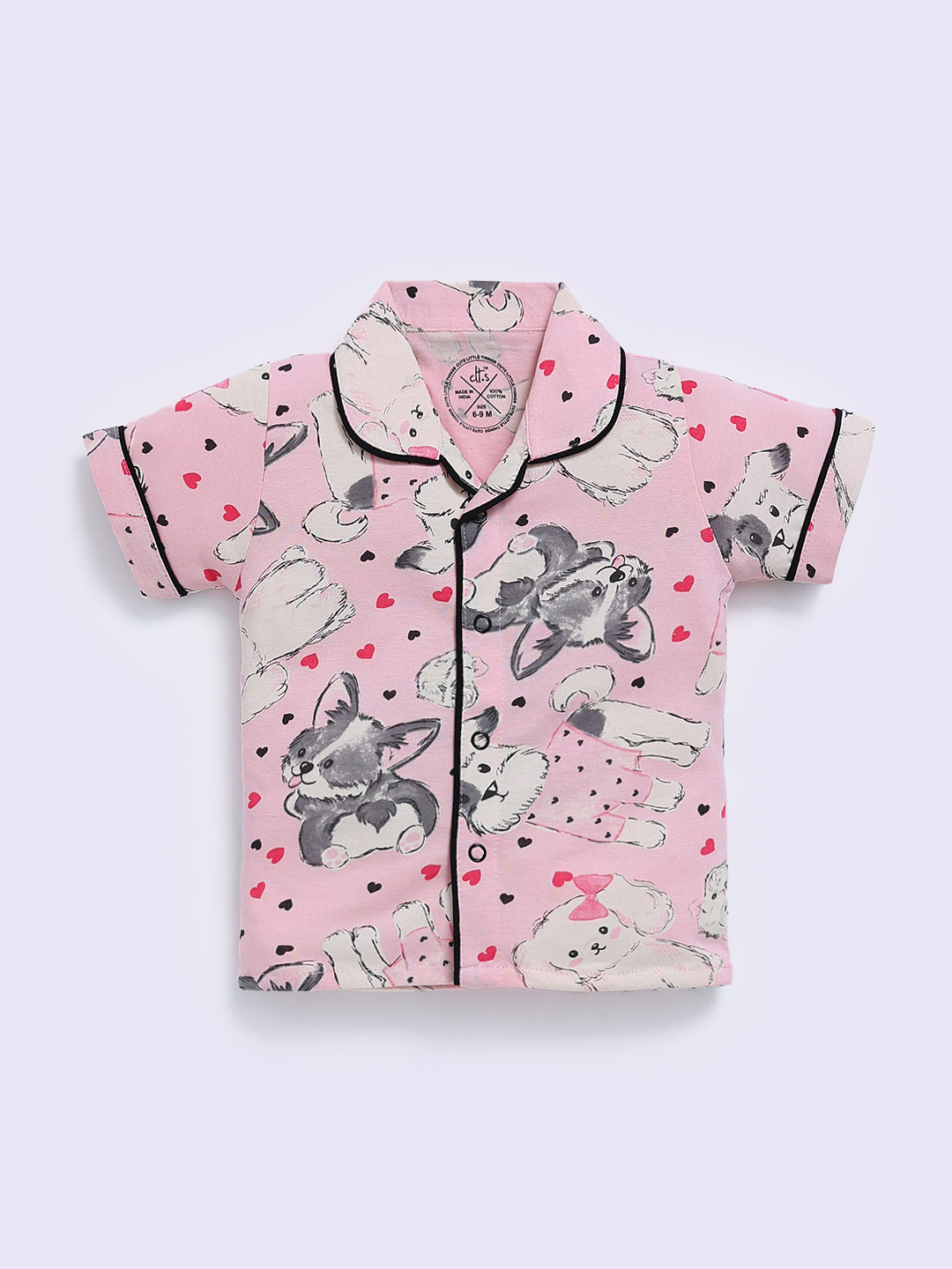 Pink Cotton Animal Print Half Sleeve Night Suit