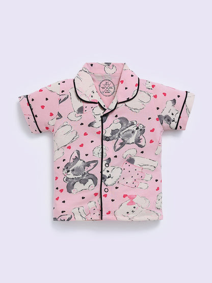 Pink Cotton Animal Print Half Sleeve Night Suit