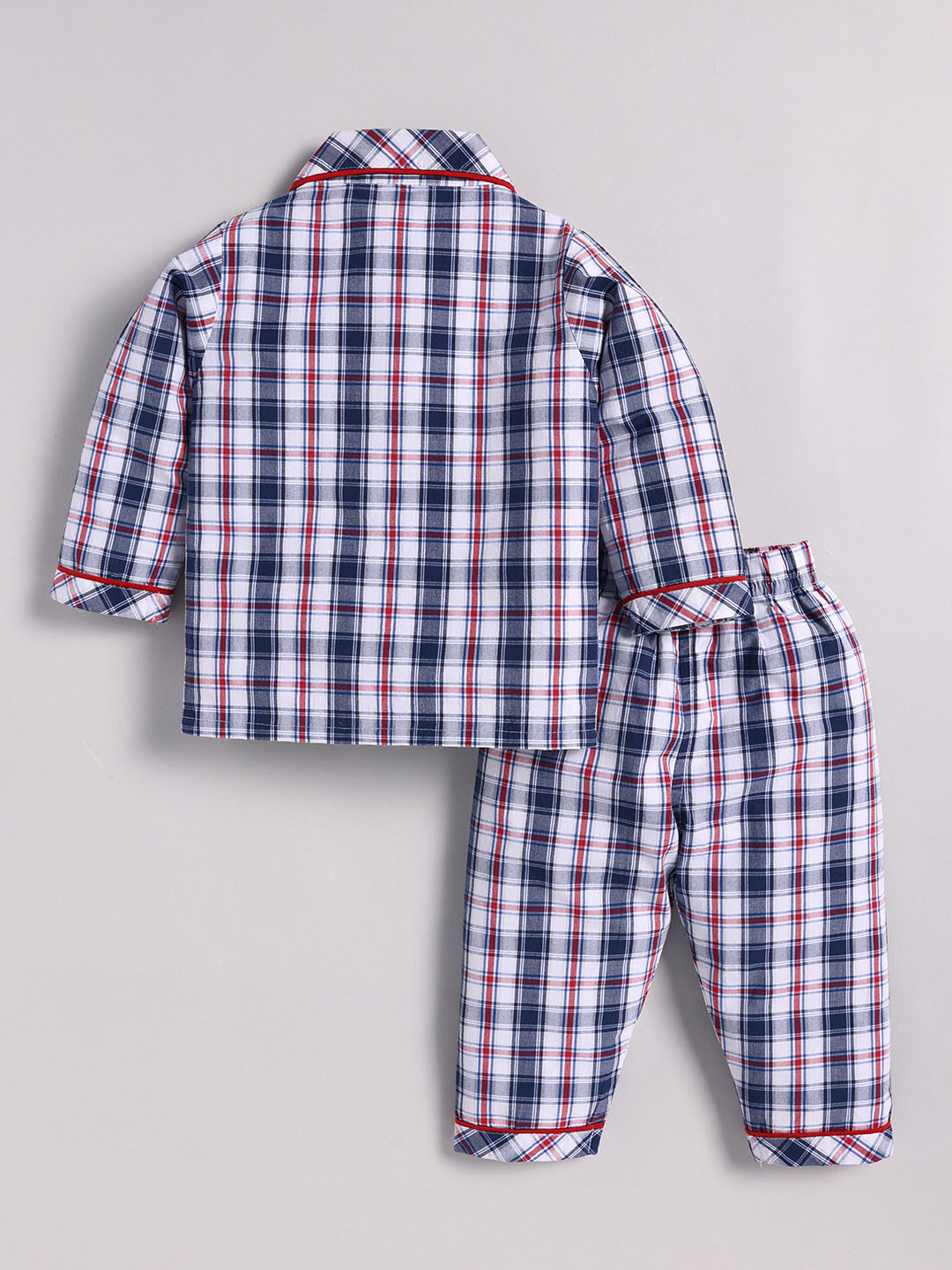Blue Cotton Checked Full Sleeve Night Suit