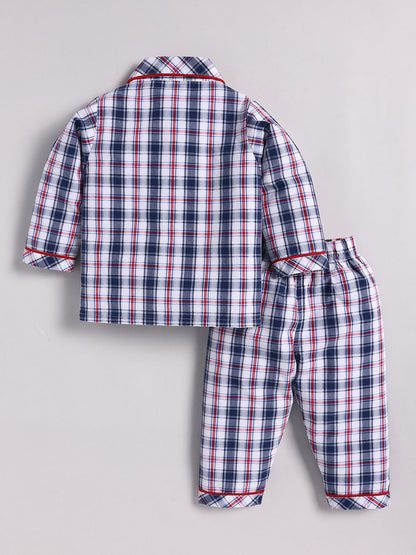 Blue Cotton Checked Full Sleeve Night Suit