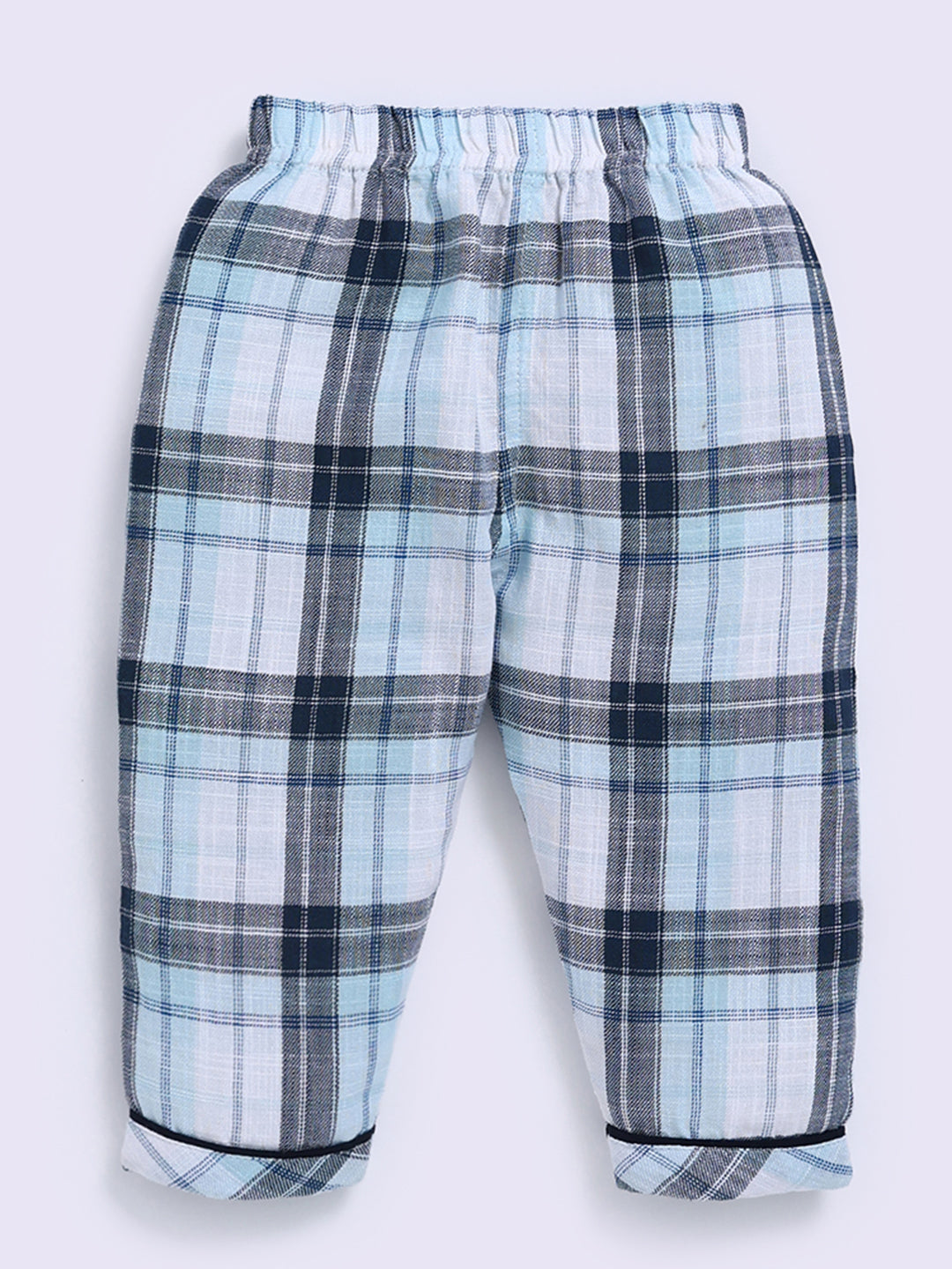 Blue Cotton Checked Full Sleeve Night Suit