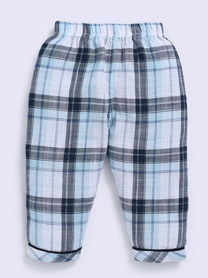 Blue Cotton Checked Full Sleeve Night Suit