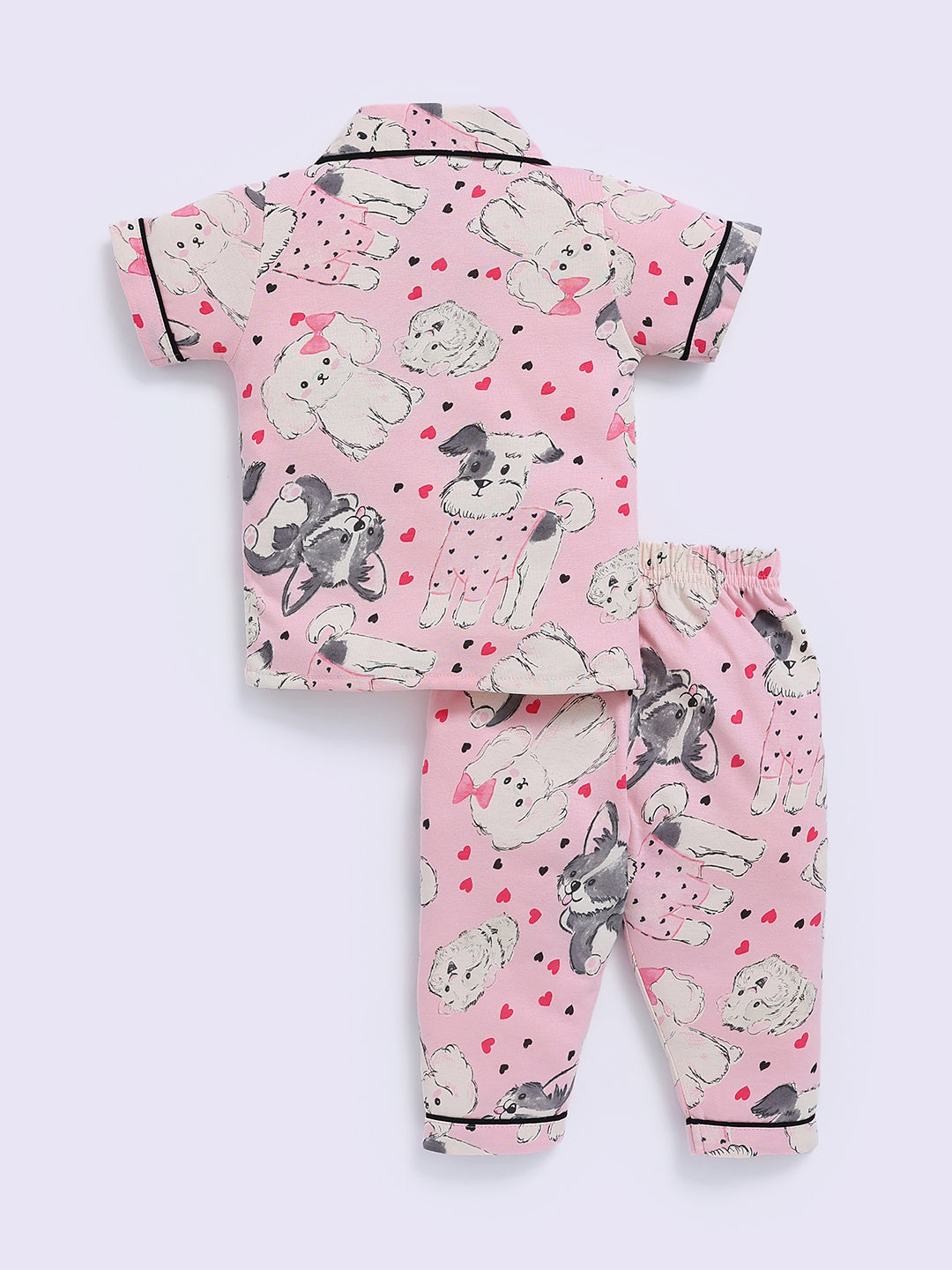 Pink Cotton Animal Print Half Sleeve Night Suit