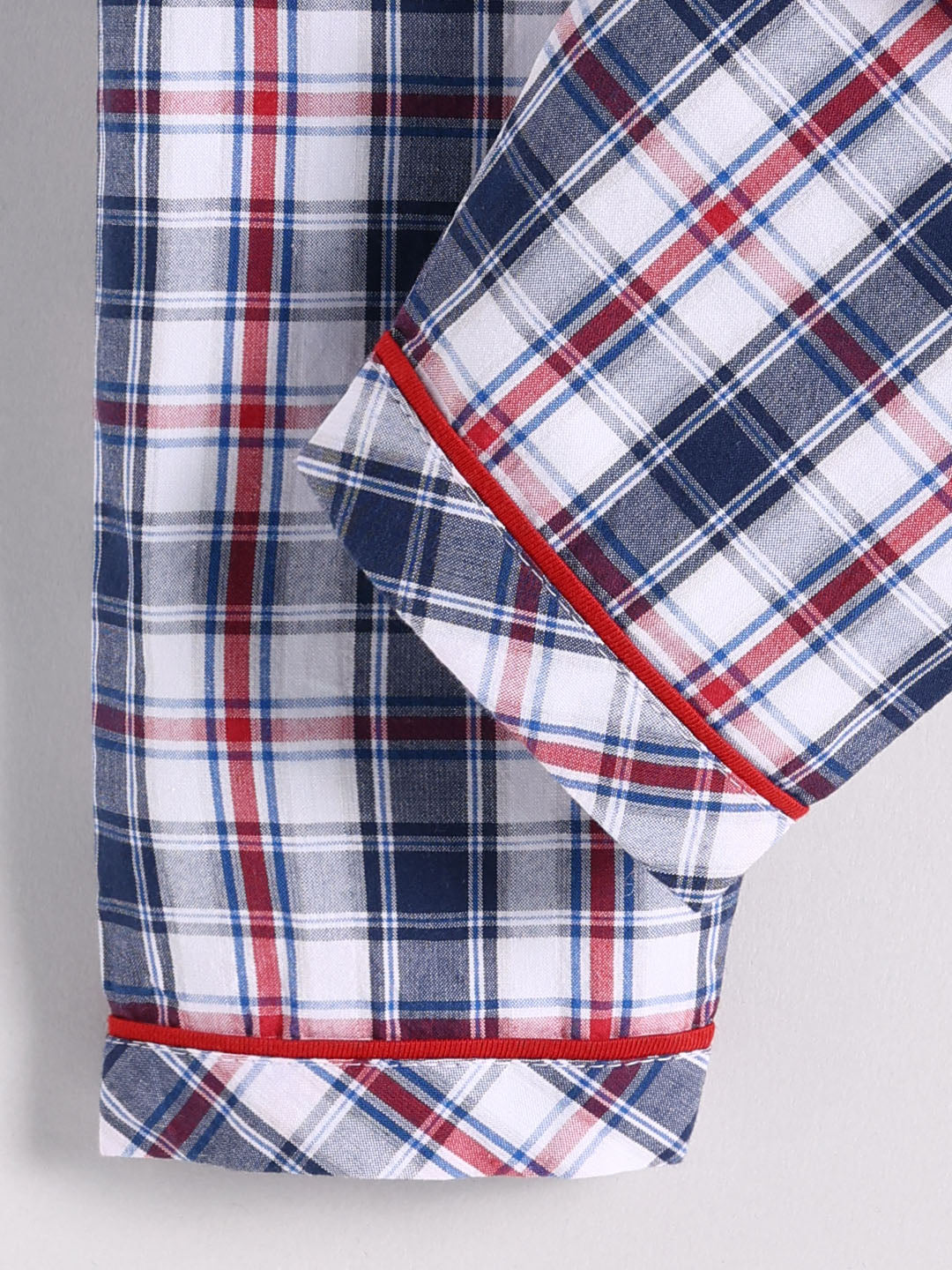Blue Cotton Checked Full Sleeve Night Suit