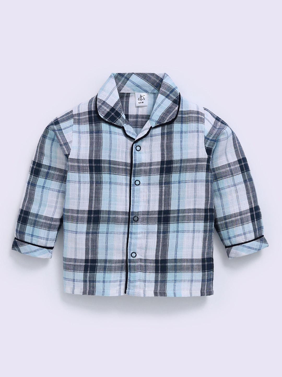 Blue Cotton Checked Full Sleeve Night Suit