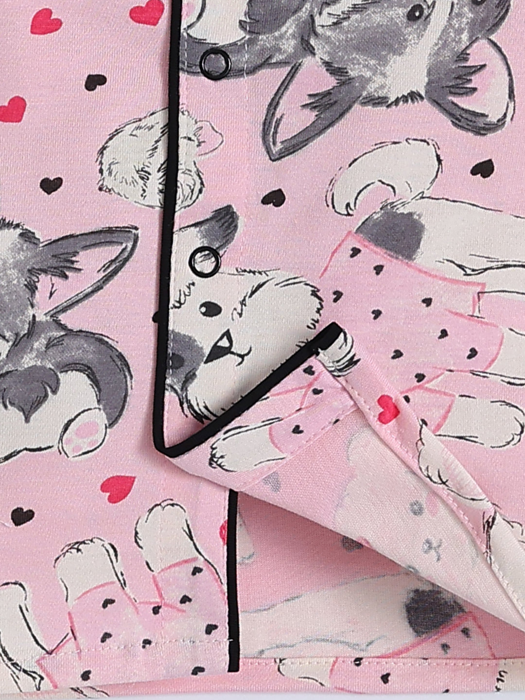 Pink Cotton Animal Print Half Sleeve Night Suit