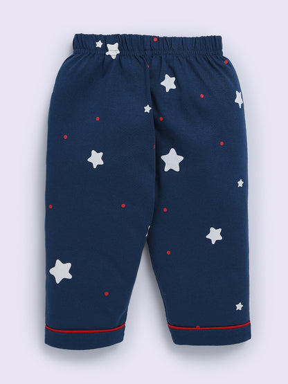 Blue Cotton Typography Full Sleeve Night Suit